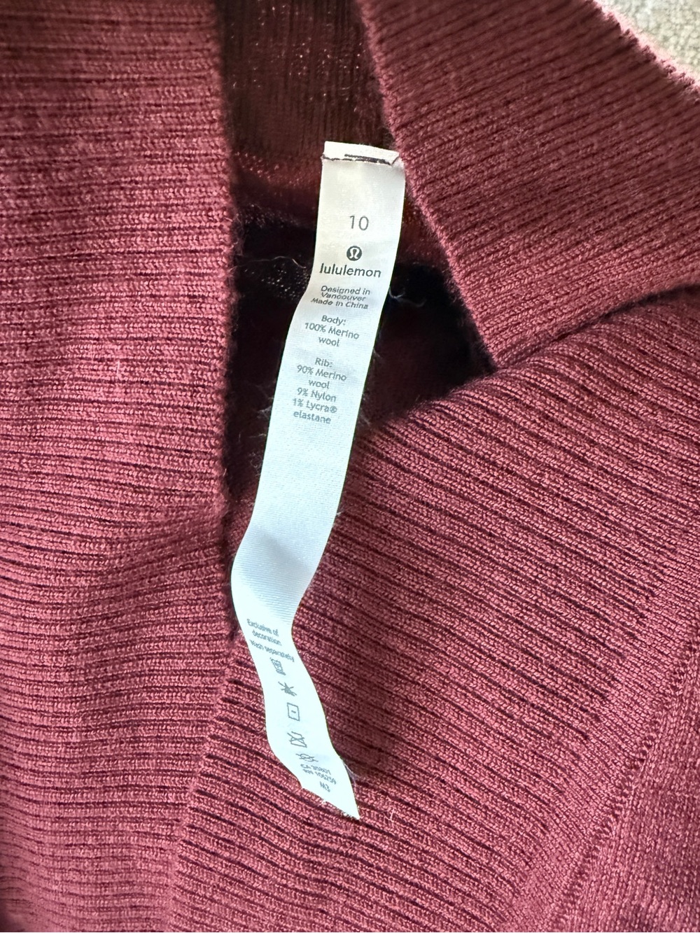 Lululemon Ribbed Split Sweater with Pockets. Cranberry. Size 10. Like new. - Picture 2 of 4